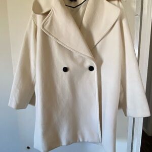 Worthington White Pea Coat with Textured Fabric and Wide Notched Lapel